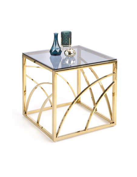 UNIVERSE KWADRAT Ława Glamour 55/55/55 cm Szkło Dymione / Złoty Stelaż
