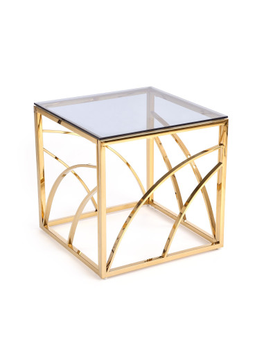 UNIVERSE KWADRAT Ława Glamour 55/55/55 cm Szkło Dymione / Złoty Stelaż