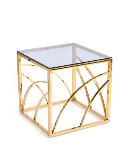 UNIVERSE KWADRAT Ława Glamour 55/55/55 cm Szkło Dymione / Złoty Stelaż
