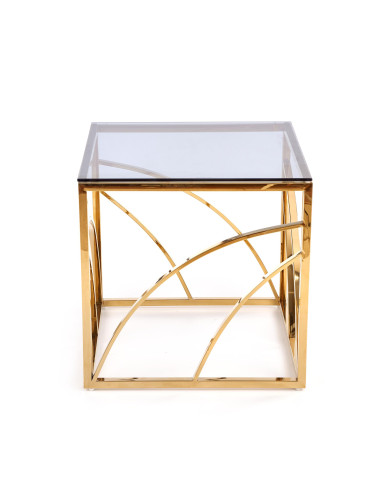 UNIVERSE KWADRAT Ława Glamour 55/55/55 cm Szkło Dymione / Złoty Stelaż