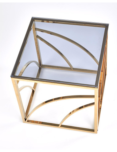 UNIVERSE KWADRAT Ława Glamour 55/55/55 cm Szkło Dymione / Złoty Stelaż
