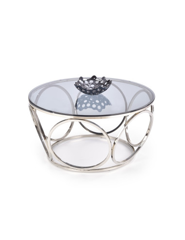 VENUS Okrągła Ława fi80/44 cm Szkło Dymione/Srebrny - Elegancki Design