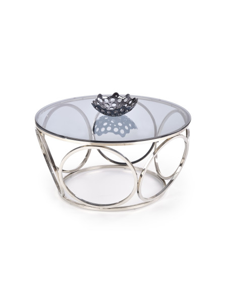 VENUS Okrągła Ława fi80/44 cm Szkło Dymione/Srebrny - Elegancki Design