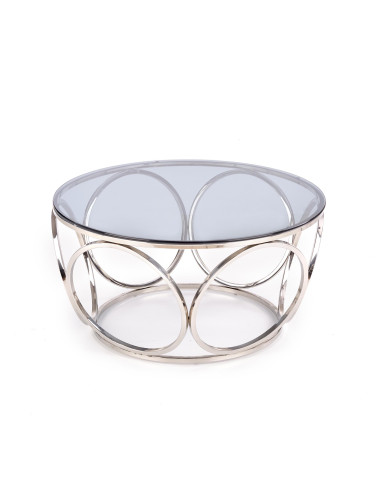 VENUS Okrągła Ława fi80/44 cm Szkło Dymione/Srebrny - Elegancki Design