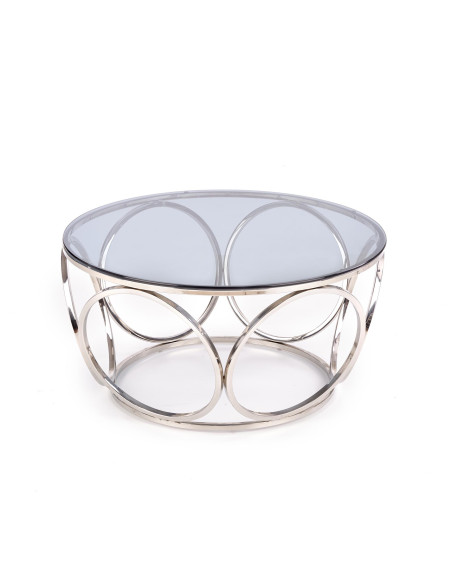VENUS Okrągła Ława fi80/44 cm Szkło Dymione/Srebrny - Elegancki Design