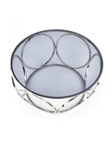 VENUS Okrągła Ława fi80/44 cm Szkło Dymione/Srebrny - Elegancki Design
