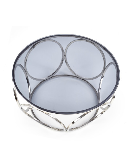 VENUS Okrągła Ława fi80/44 cm Szkło Dymione/Srebrny - Elegancki Design