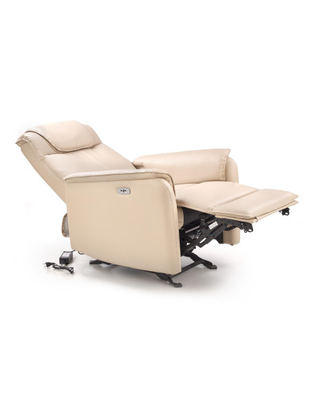 PARADISE Fotel Wypoczynkowy Elektrycznie Rozkładany Eco Skóra Krem - Luksus