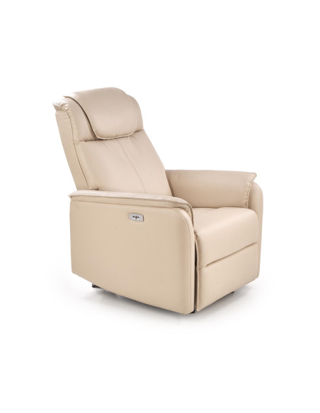 PARADISE Fotel Wypoczynkowy Elektrycznie Rozkładany Eco Skóra Krem - Luksus