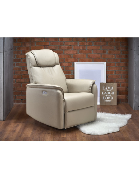 PARADISE Fotel Wypoczynkowy Elektrycznie Rozkładany Eco Skóra Krem - Luksus