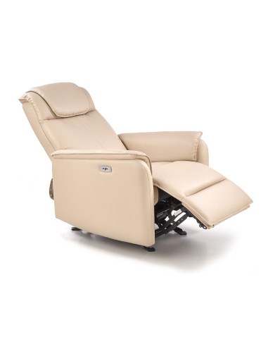 PARADISE Fotel Wypoczynkowy Elektrycznie Rozkładany Eco Skóra Krem - Luksus