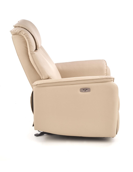 PARADISE Fotel Wypoczynkowy Elektrycznie Rozkładany Eco Skóra Krem - Luksus
