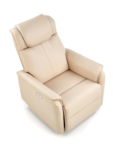 PARADISE Fotel Wypoczynkowy Elektrycznie Rozkładany Eco Skóra Krem - Luksus