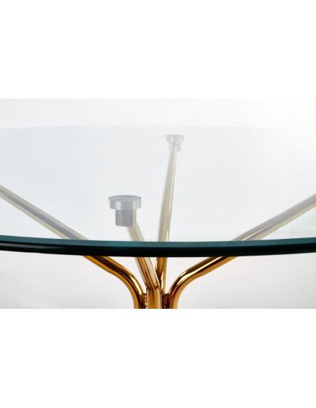RONDO Okrągły Stół Szklany fi110/74 cm Złota Chromowana Podstawa - Glamour