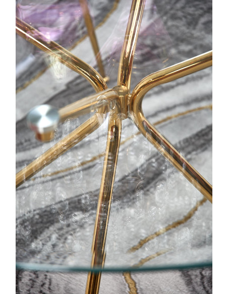 RONDO Okrągły Stół Szklany fi110/74 cm Złota Chromowana Podstawa - Glamour