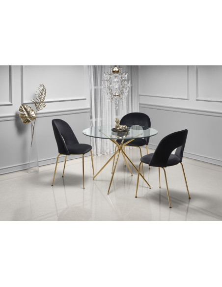 RONDO Okrągły Stół Szklany fi110/74 cm Złota Chromowana Podstawa - Glamour