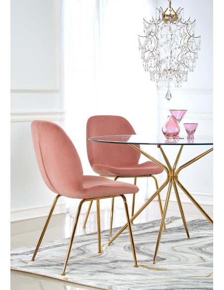 RONDO Okrągły Stół Szklany fi110/74 cm Złota Chromowana Podstawa - Glamour