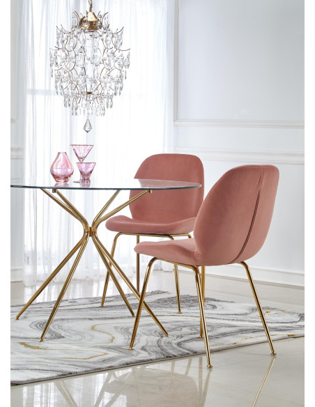 RONDO Okrągły Stół Szklany fi110/74 cm Złota Chromowana Podstawa - Glamour