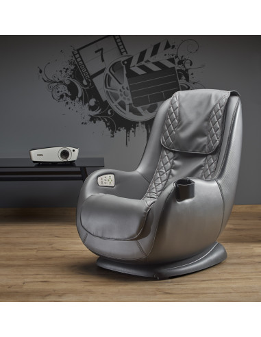DOPIO Fotel z Masażem Popielaty, USB, Uchwyt na Kubek - Głęboki Relaks