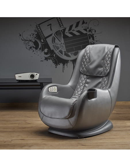 DOPIO Fotel z Masażem Popielaty, USB, Uchwyt na Kubek - Głęboki Relaks