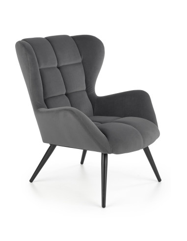 TYRION Fotel Wypoczynkowy Uszak Popiel Velvet, Nogi Czarne - Komfort i Styl