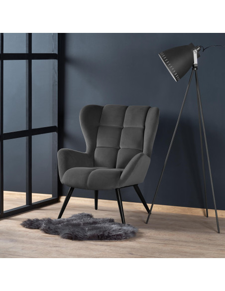 TYRION Fotel Wypoczynkowy Uszak Popiel Velvet, Nogi Czarne - Komfort i Styl