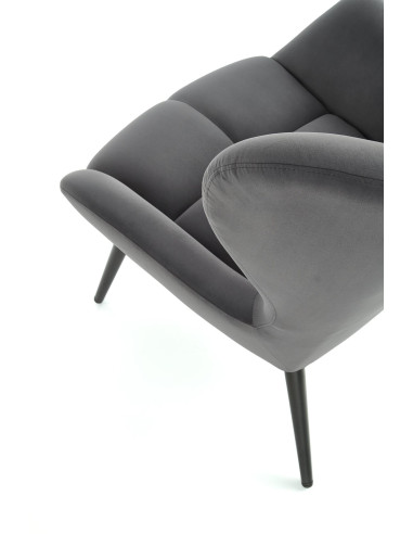 TYRION Fotel Wypoczynkowy Uszak Popiel Velvet, Nogi Czarne - Komfort i Styl