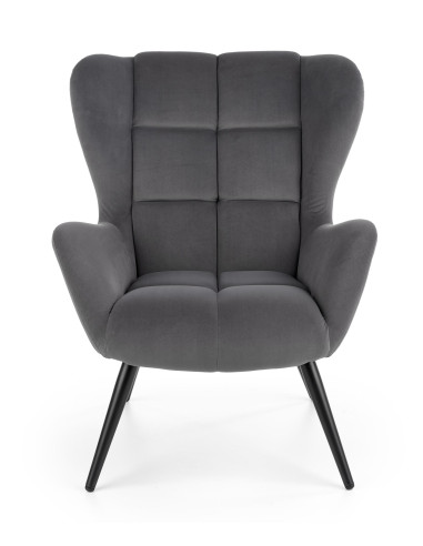 TYRION Fotel Wypoczynkowy Uszak Popiel Velvet, Nogi Czarne - Komfort i Styl