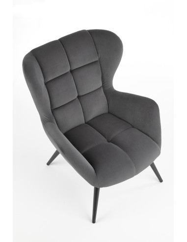 TYRION Fotel Wypoczynkowy Uszak Popiel Velvet, Nogi Czarne - Komfort i Styl