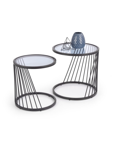 Zestaw 2 okrągłych ław szklanych WALKER szkło dymione