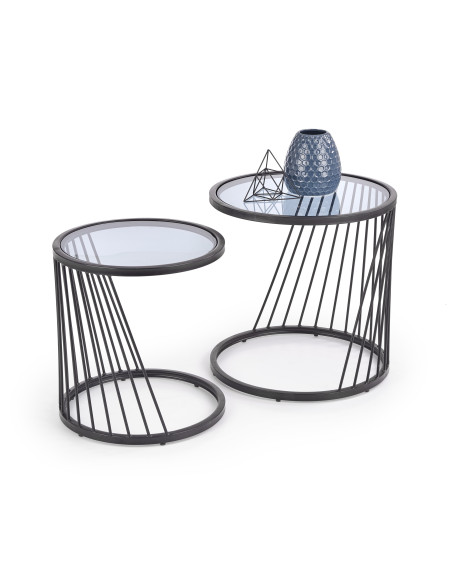 Zestaw 2 okrągłych ław szklanych WALKER szkło dymione