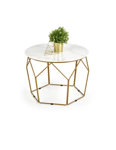 Ława z okrągłym blatem OLIVEIRA szkło / stal - złota / marmur