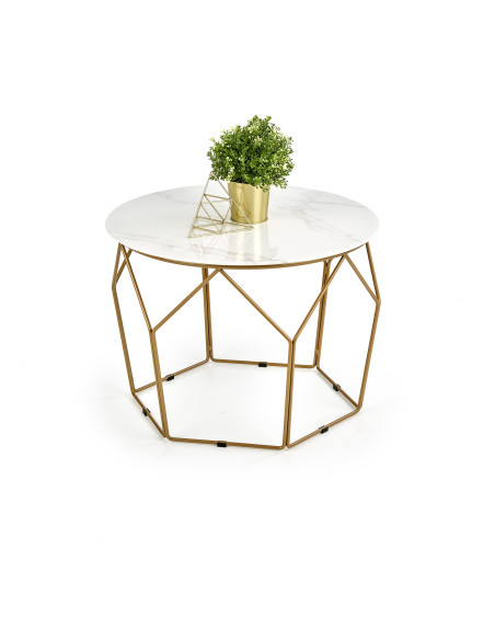 Ława z okrągłym blatem OLIVEIRA szkło / stal - złota / marmur