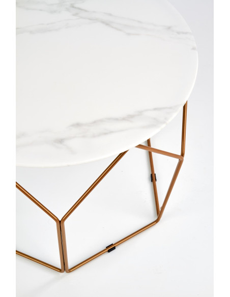 Ława z okrągłym blatem OLIVEIRA szkło / stal - złota / marmur