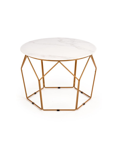 Ława z okrągłym blatem OLIVEIRA szkło / stal - złota / marmur