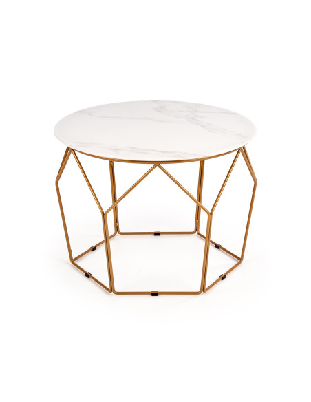 Ława z okrągłym blatem OLIVEIRA szkło / stal - złota / marmur