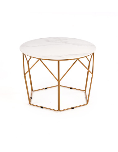 Ława z okrągłym blatem OLIVEIRA szkło / stal - złota / marmur