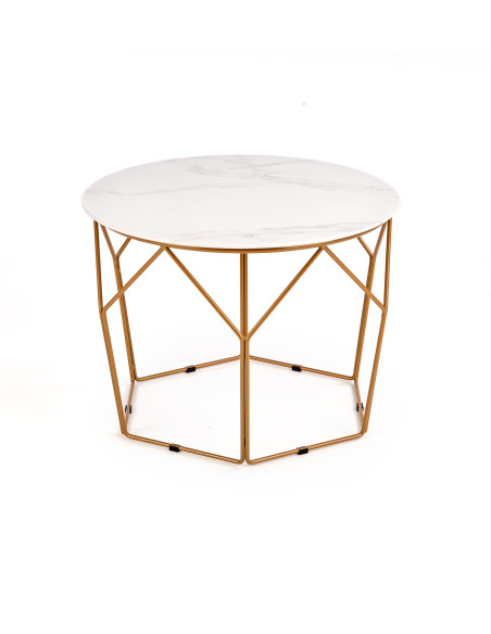 Ława z okrągłym blatem OLIVEIRA szkło / stal - złota / marmur