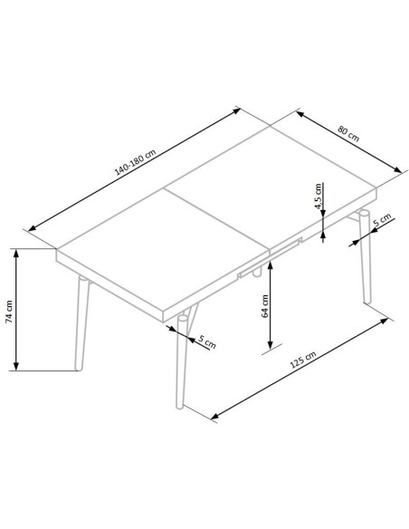 CAMBELL Stół Rozkładany 140-180cm Dąb Naturalny / Czarna Nowoczesna Podstawa