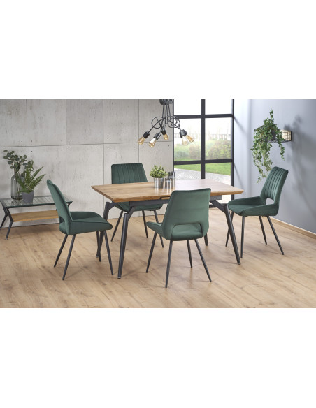 CAMBELL Stół Rozkładany 140-180cm Dąb Naturalny / Czarna Nowoczesna Podstawa