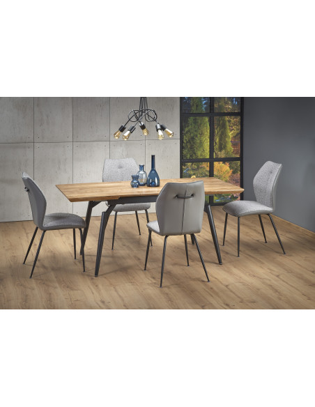 CAMBELL Stół Rozkładany 140-180cm Dąb Naturalny / Czarna Nowoczesna Podstawa