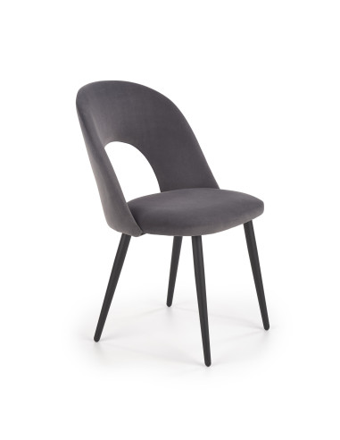 K384 Krzesło Popielate VELVET / Czarne Nogi - Nietuzinkowy Kształt Oparcia