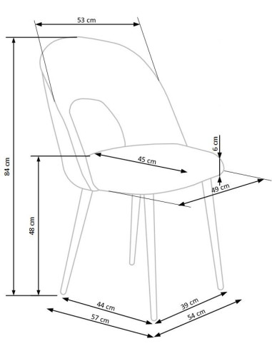 K384 Krzesło Popielate VELVET / Czarne Nogi - Nietuzinkowy Kształt Oparcia