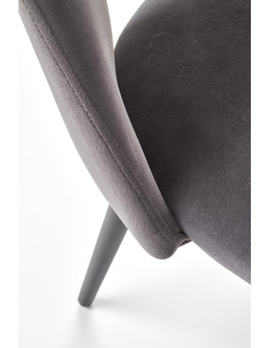 K384 Krzesło Popielate VELVET / Czarne Nogi - Nietuzinkowy Kształt Oparcia