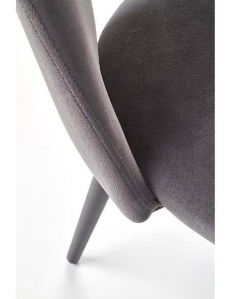 K384 Krzesło Popielate VELVET / Czarne Nogi - Nietuzinkowy Kształt Oparcia
