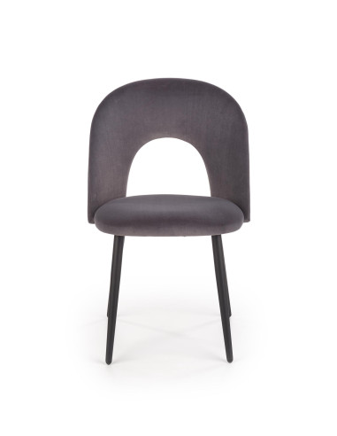 K384 Krzesło Popielate VELVET / Czarne Nogi - Nietuzinkowy Kształt Oparcia