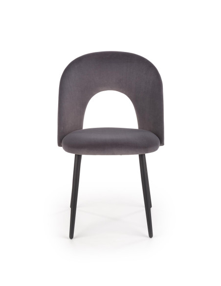 K384 Krzesło Popielate VELVET / Czarne Nogi - Nietuzinkowy Kształt Oparcia