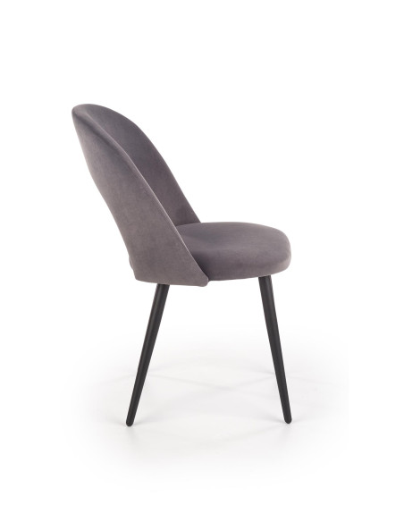 K384 Krzesło Popielate VELVET / Czarne Nogi - Nietuzinkowy Kształt Oparcia