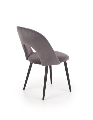 K384 Krzesło Popielate VELVET / Czarne Nogi - Nietuzinkowy Kształt Oparcia