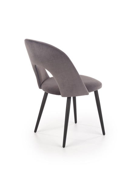 K384 Krzesło Popielate VELVET / Czarne Nogi - Nietuzinkowy Kształt Oparcia